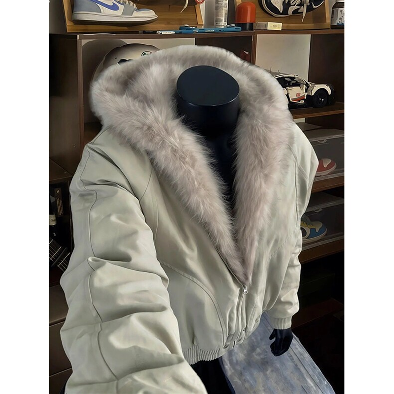 现货高品质美式高街冬季重磅硬挺短款座山雕毛领棉衣男女加厚外套,男装棉衣,电商A486-1