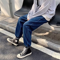 春夏季牛仔裤男女韩版宽松潮流垂感阔腿裤潮牌嘻哈抽绳束脚休闲裤，男装牛仔裤，星座601-2