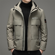 中青年男士90%羽绒商务休闲拉链羽绒服夹克宽松连帽款HB9615-P210，男装羽绒服，电商B212（原钱塘6029）