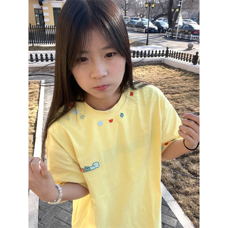 H0837-P35推荐#全刺绣休闲宽松潮牌短袖T恤，女装T恤，星座617A-2