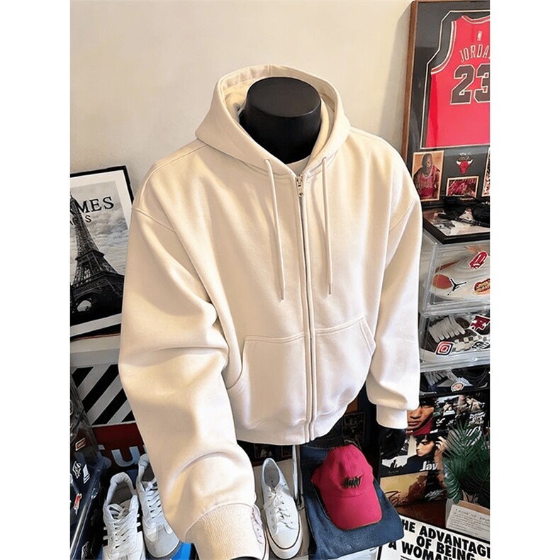 抖音得物二开26春装重磅华棉宽松光版纯色卫衣开衫外套KS11-特P33,女装短外套,电商A486