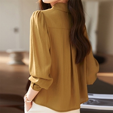 春季新款民族风盘扣衬衣气质简约质感百搭时尚衬衫，女装衬衫，美吧服饰