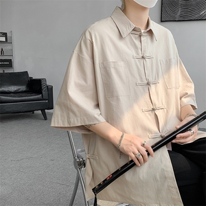 【现货主推】CS7122-P45特 控78 大码新中式侧面开衩盘扣复古衬衫图片