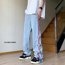 B221美式ins高街暗黑小众毛边破洞直筒牛仔裤LK23112-P75控98，男装牛仔裤，电商B221