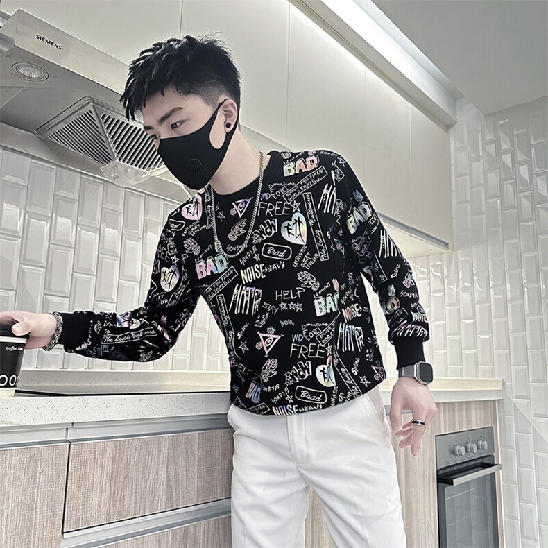 高级感印花卫衣男长袖社会小伙T恤301C-WY18-P58控78，男装T恤，星座301C（原B323）