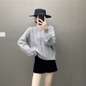 HE | 复古绞花 加厚baby山羊绒衫女圆领针织衫保暖宽松慵懒风毛衣图片