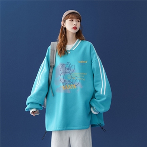 中性风 2024秋季新品设计感小熊印花V领港风情侣卫衣B10-p55控68图片