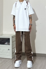 抖音品质YK63P68控98高街显瘦休闲美式条纹拼接拉链休闲长裤，男装休闲裤，电商A249