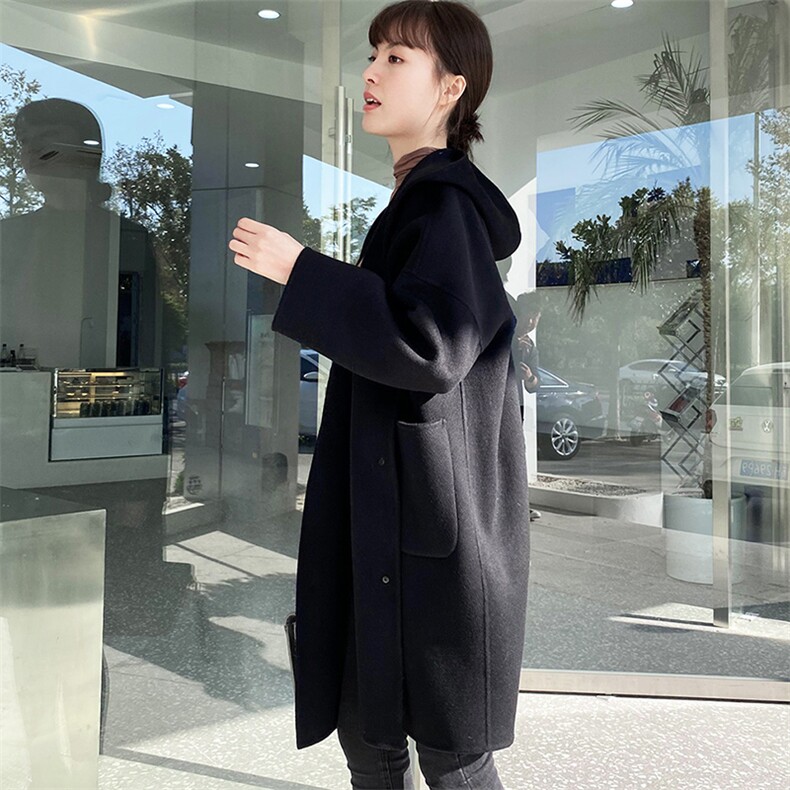 2025年秋季休闲连帽时尚百搭通勤简约双面呢羊毛大衣,女装双面呢大衣,琳尚羊绒