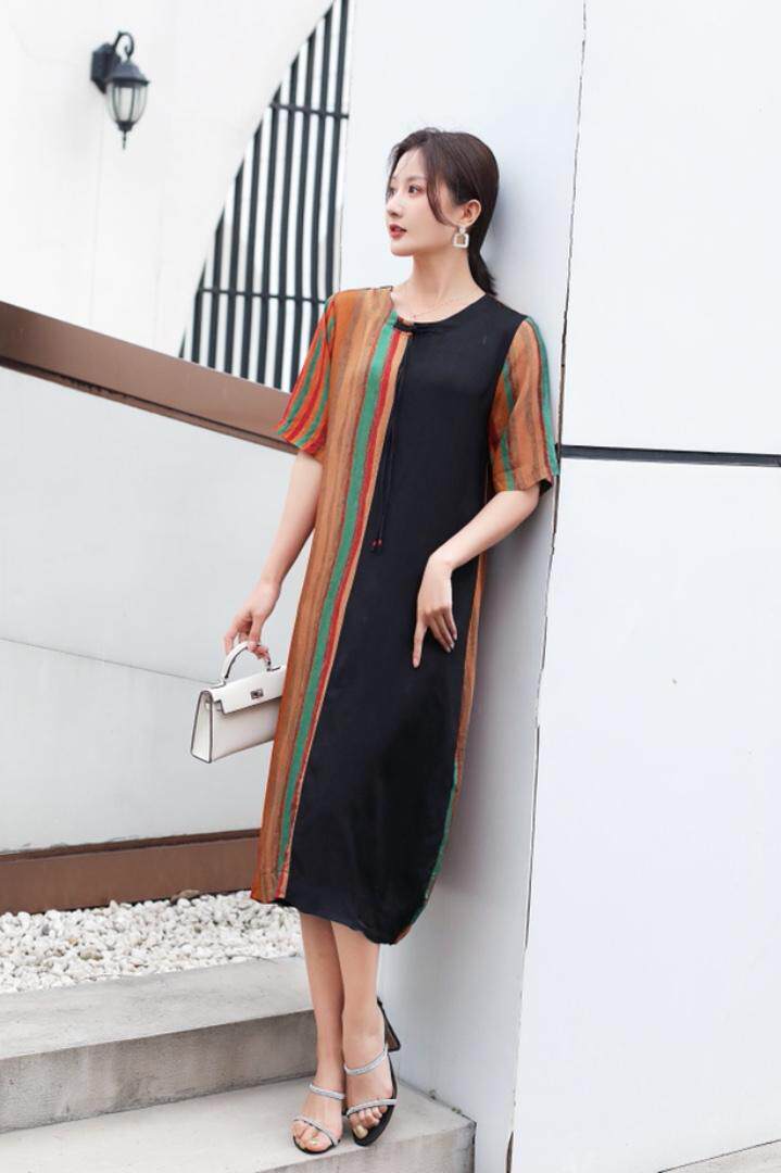 夏季大版妈妈款香云丝连衣裙，女装连衣裙，矢口日慧