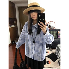 TC601-P45格纹衬衫2026新款女设计感翻领休闲穿搭薄款长袖衬衣，女装衬衫，星座617A-2