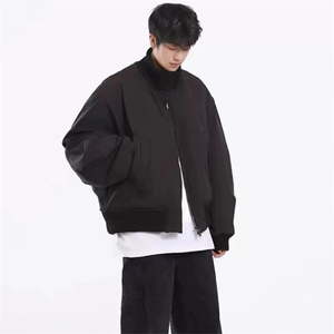 抖音得物 美式潮休闲夹克春季立领纯色复古工装加厚棉服外套MF01图片