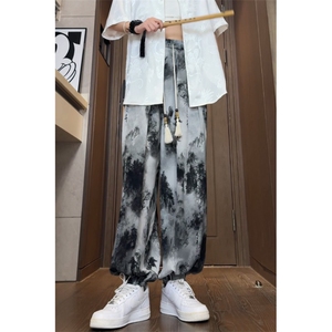 新中式风冰丝灯笼裤薄款山水画裤子宽松束脚裤504-K204-P50控78图片