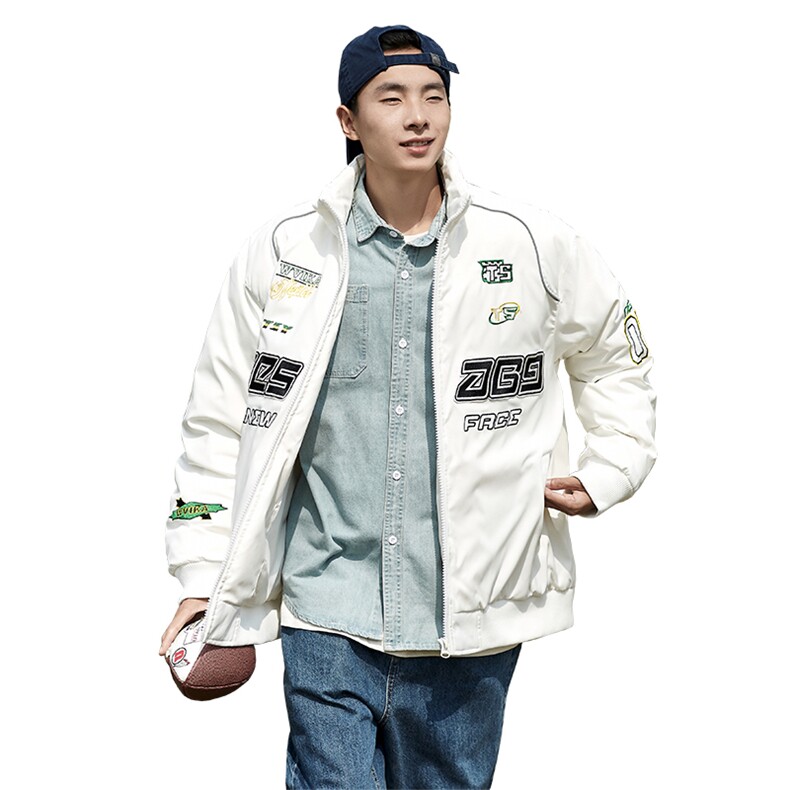 全身刺绣夜光条立领机车服美式重工艺男宽松男女款直播羽绒服,男装羽绒服,星座301D-4(原星座1004-4）