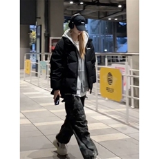 韩系复古风假两件连帽面包服外套冬季宽松时尚感棉衣棉袄，男装棉衣，星座506A