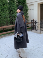 配围巾慵懒风双面羊毛呢大衣2B72--8698--P260--K338，女装双面呢大衣，乐吉娜