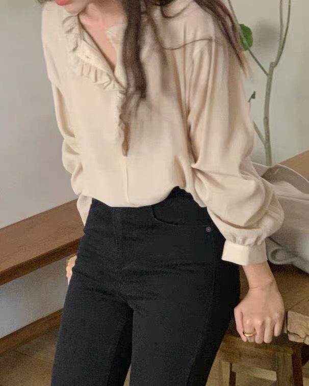 2021春季韩系荷叶边雪纺上衣，女装，LMNC