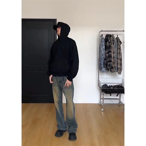 美式ins高街hiphop重工艺水洗微喇复古蓝牛仔裤货号K2320P55控78