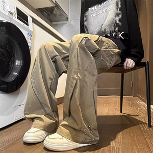 美式风褶皱休闲裤男士小众设计感抽绳工装裤排扣微喇叭AK961-P50图片