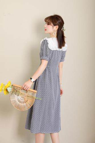 夏季新款格子长裙,女装,欧莎明秀