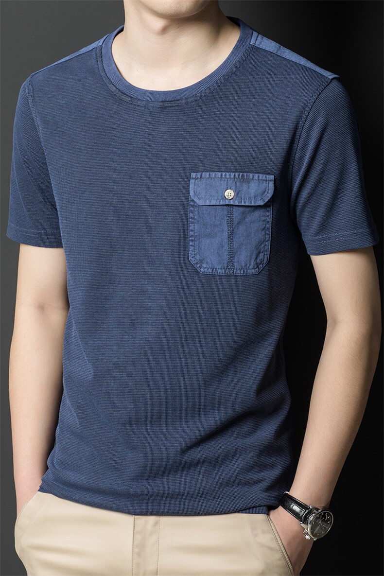 夏季2023新款短袖t恤中年爸爸男装商务休闲圆领上衣体恤,男装T恤,电商B212（原钱塘6029）