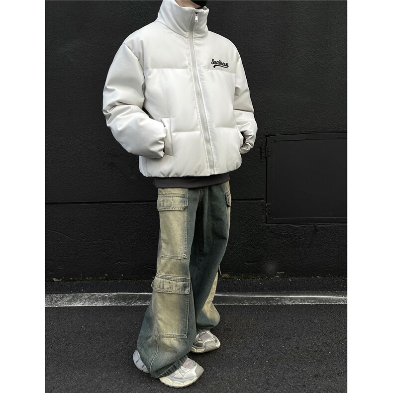 男装2026冬装宽松绣花PU皮棉衣港风大码棉服面包服外套S367-P128,男装棉衣,电商A233-1