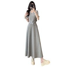韩版女夏季新款时尚洋气套装裙灰色圆领短袖上衣半身长裙两件套潮，女装套装/套裙，2C310