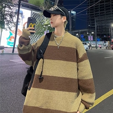 条纹毛衣日系慵懒复古男士针织衫秋冬季新款外套高级感线衣服，男装针织衫/毛衣，星座716-2