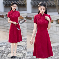 新中式风缎面修身立领改良旗袍连衣裙2505P125，女装汉服/婚纱/旗袍/礼服，乐衣轩