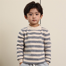 时尚儿童秋冬新款条纹圆领羊毛衫长袖保暖舒适毛衣，童装儿童羊毛衫，冰晶童装