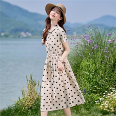 高端气质波点棉麻连衣裙2026新款今年流行a字裙巨好看的裙子，女装连衣裙，倪叶myz