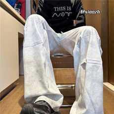 水洗扎染工装裤子男春秋季复古潮牌褶皱设计感宽松直筒垂感休闲裤，男装休闲裤，星座512A（原616）