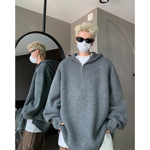 网图84571-P75半拉链毛衣男款秋冬季潮牌宽松休闲连帽针织衫外套图片