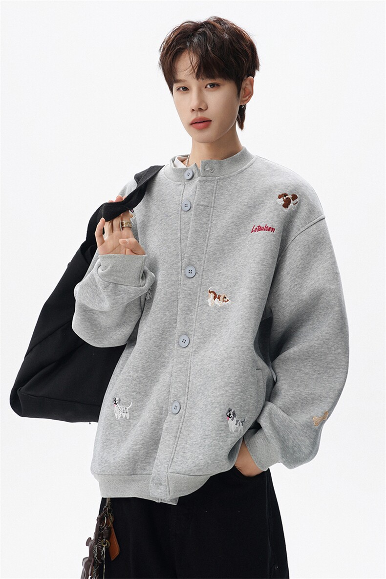 春季新款小狗刺绣立领圆领棒球服夹克重磅卫衣W639P75,男装夹克,电商A073