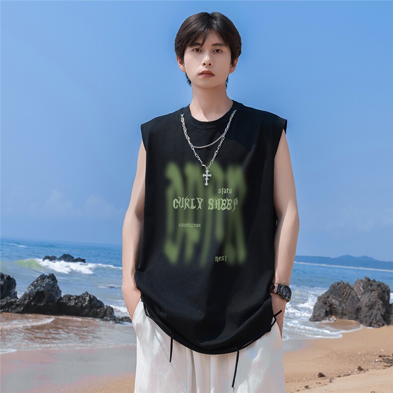 港风24夏款字母印花坎肩链条圆领背心DT65802P35控58,男装背心/马甲,电商A268A