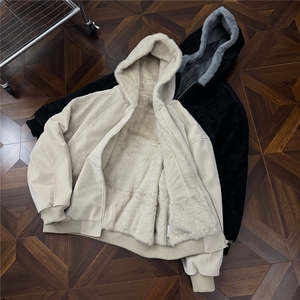 仿兔毛连帽座山雕外套美式皮棉衣男冬季加绒加厚棉服LM60477-P95图片