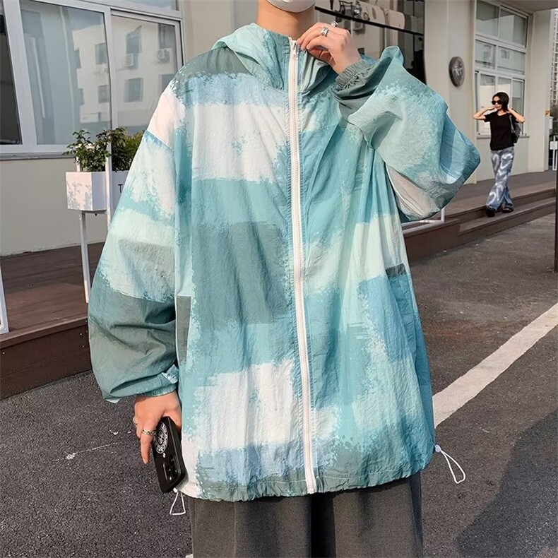 扎染防晒服男夏季薄款潮牌百搭连帽夹克痞帅户外防晒衣FW73-P36,男装防晒衣,星座1109-3