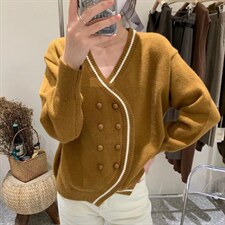 358设计感v领毛衣开衫，女装针织衫/毛衣，Lucky Lee