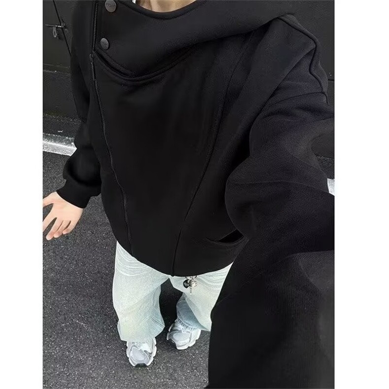 秋装重磅开衫连帽垫肩卫衣男休闲运动痞帅高街上衣高级感夹克外套,男装夹克,星座506A