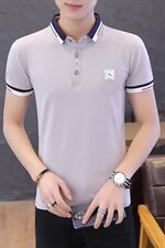 夏季男士棉短袖T恤Polo衫翻领衬衫领精神修身五分袖个性灰793，男装Polo衫，星座1207