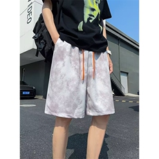 高街潮牌扎染短裤男美式发泡字母运动五分裤青少年学生休闲沙滩裤，男装牛仔裤，星座506A