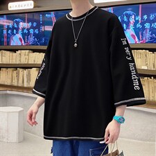 日系港风ins七分袖T恤男加肥加大码胖子衣服250斤大码男装刺绣，男装T恤，星座909