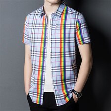 衬衫短袖2023夏季新款男士商务休闲条纹无痕免烫衬衣休闲短袖衬衫，男装衬衫，电商B212（原钱塘6029）