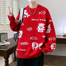 76279-特P60本命年毛衣男士秋冬季大红色潮牌潮流加厚打底针织衫，男装针织衫/毛衣，电商D310B