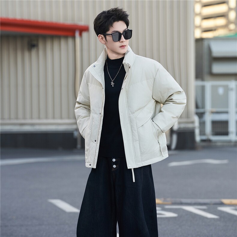 标50绒男士立领短款皮羽绒服保暖外套5856-P235(控券后318)，男装羽绒服，电商B328