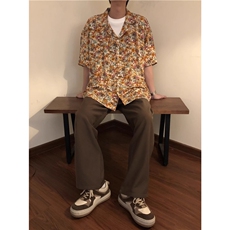 复古夏威夷碎花短袖衬衫男女夏季宽松沙滩休闲衬衣潮GCS87，男装T恤，星座208-5