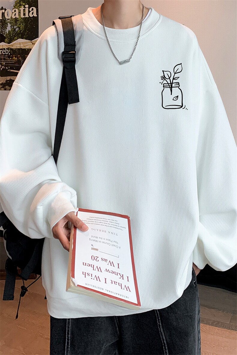 5XL华夫格卫衣男大码胖子圆领长袖t恤HW76430-P30,男装T恤,电商A040