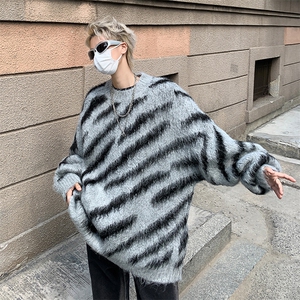 毛衣男秋冬季翻领针织衫美式潮流宽松慵懒风外套图片