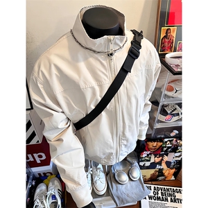 佑麟cleanfit飞行员夹克男春秋浅灰色短款正肩外套美式高街棒球服图片