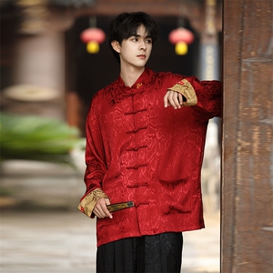 秋冬新品风（红财神）潮丝绸提花改良唐装外套男女C3460图片